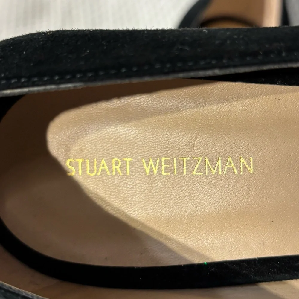 Stuart Weitzman Sz 39.5 Black Suede Low Block Heel Pumps Pointy Toe - Picture 3 of 9